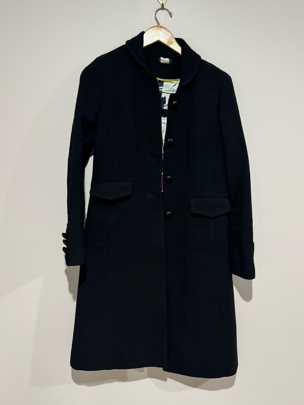 J.CREW Womens Black Wool Button Front Lined Mid-Length Overcoat 4